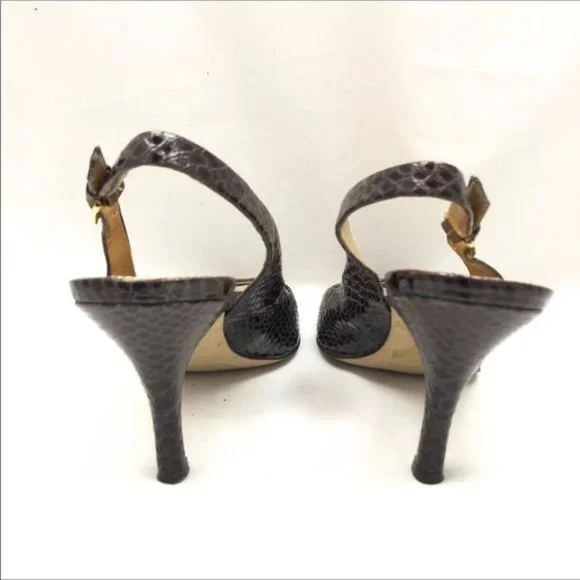 TAHARI Robin 1 Brown Snakeskin Slingback Heels. Peep toe in a size 7 - Picture 5 of 8